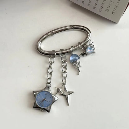 Heart Watch Bag Charm | Functional Clock Keychain | Purse & Backpack Charm with Heart, Key & Crystal Accents