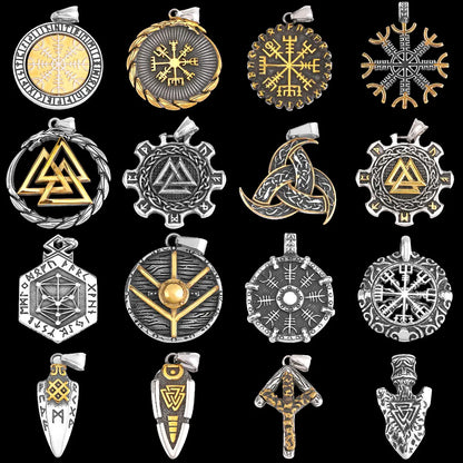 Vikings Odin Rune Necklace Various Men's Nordic Vegvisir Valknut Amulet Pendant Stainless Steel Punk Fashion Jewelry Wholesale