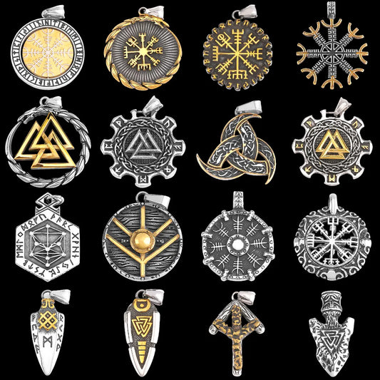 Vikings Odin Rune Necklace Various Men's Nordic Vegvisir Valknut Amulet Pendant Stainless Steel Punk Fashion Jewelry Wholesale