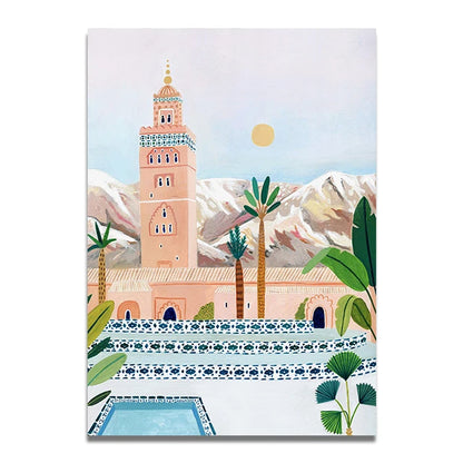 Santorini Lisbon Canvas Wall Art Print Poster Lake Como Central Park Decorative Painting Travel Mural Home Decor Gift Unframed