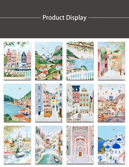 Santorini Lisbon Canvas Wall Art Print Poster Lake Como Central Park Decorative Painting Travel Mural Home Decor Gift Unframed