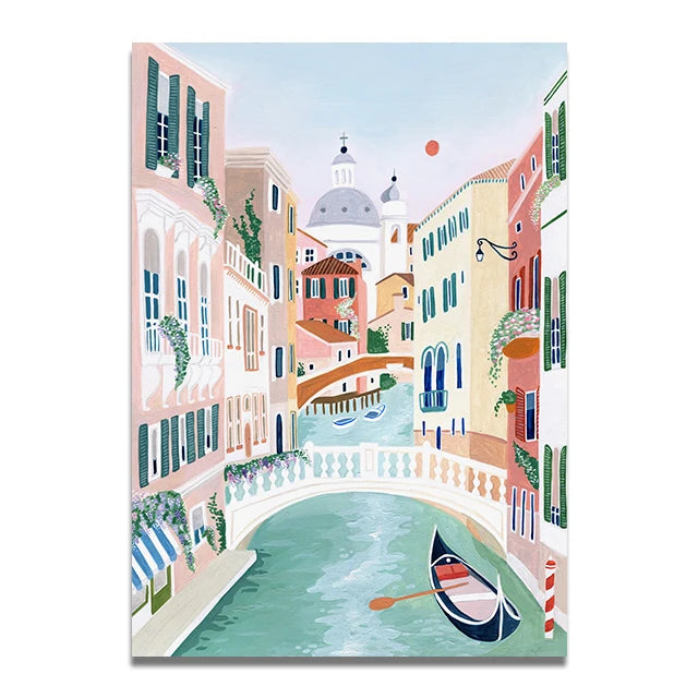 Santorini Lisbon Canvas Wall Art Print Poster Lake Como Central Park Decorative Painting Travel Mural Home Decor Gift Unframed