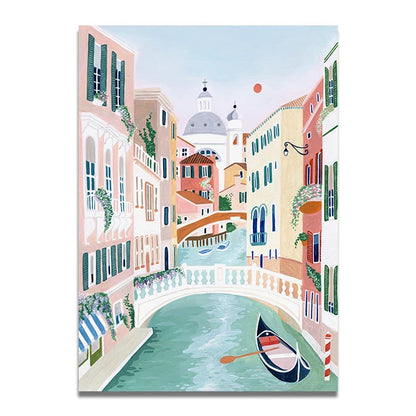 Santorini Lisbon Canvas Wall Art Print Poster Lake Como Central Park Decorative Painting Travel Mural Home Decor Gift Unframed