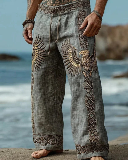 Men's Viking Retro Nordic Totem Two tone 3D Printed Casual Pants Drawstring Straight Leg Pants Summer Beach Pants