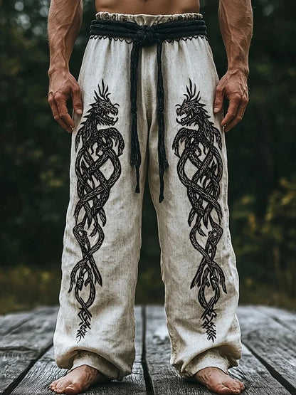 Men's Viking Retro Nordic Totem Two tone 3D Printed Casual Pants Drawstring Straight Leg Pants Summer Beach Pants