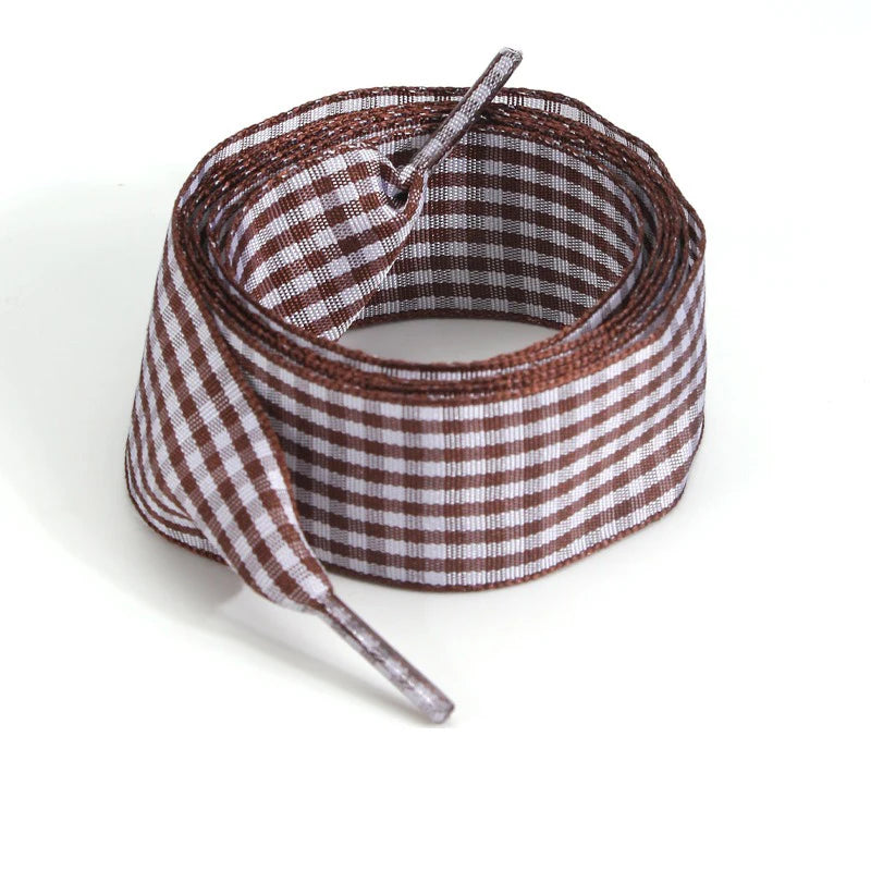 Luxury Pastel Gingham Ribbon Shoelaces | Cute Wide Flat Bow Laces for Sneakers | 1 Pair