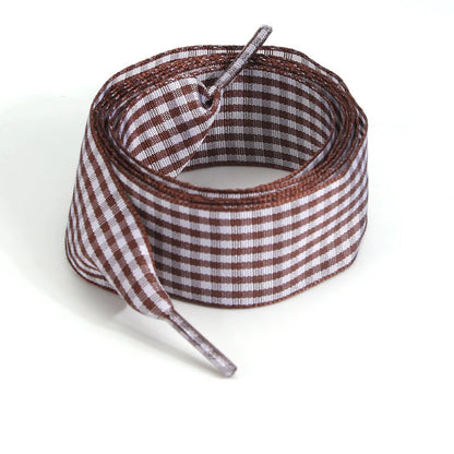 Luxury Pastel Gingham Ribbon Shoelaces | Cute Wide Flat Bow Laces for Sneakers | 1 Pair