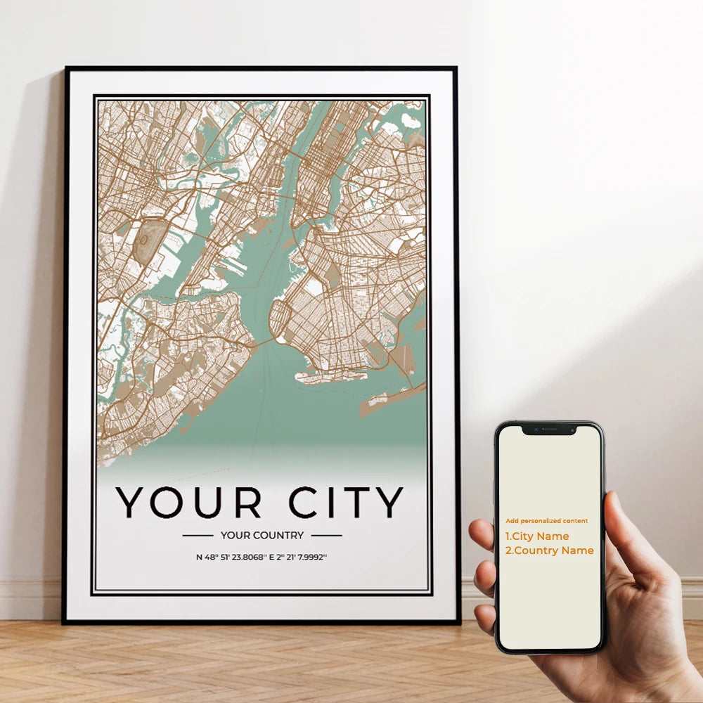 Custom Personalized City And County Map World Cover Gift Wall Art Printing Picture Living Room Bedroom Home Decoration