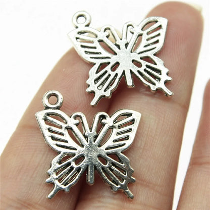 10 Antique Silver Butterfly Charms | Butterfly Pendants for DIY Jewelry Making | Bracelet, Necklace & Earring Supplies