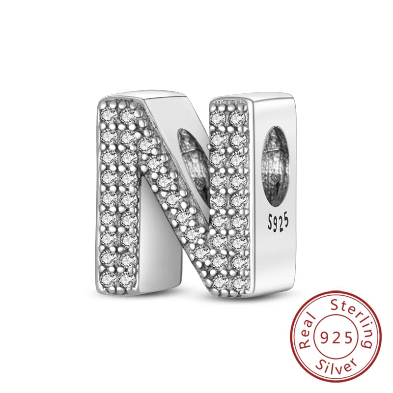 925 Sterling Silver A–Z Alphabet Charms | Initial Letter Beads for Charm Bracelets | DIY Jewelry Gift for Women