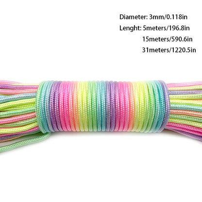 Rainbow Paracord Rope | 2mm, 3mm & 4mm 7-Strand Parachute Cord | DIY Bracelets, Camping, Survival & Craft Supplies