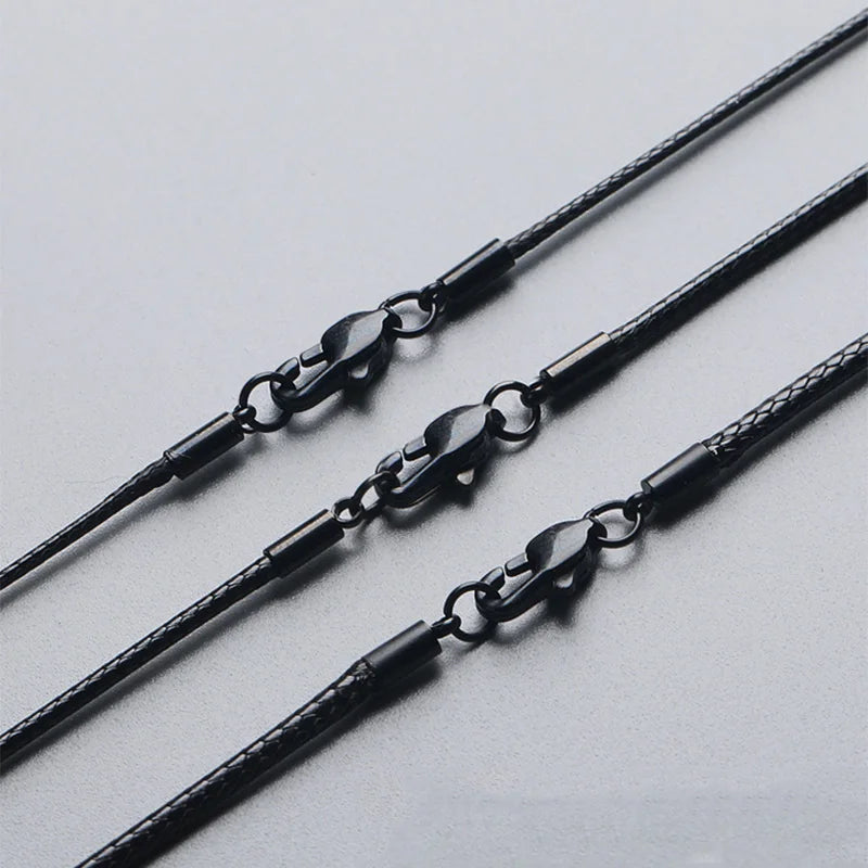 Waxed Leather Cord Necklace | Stainless Steel Clasp Pendant Chain | Adjustable 40–70cm for Men & Women
