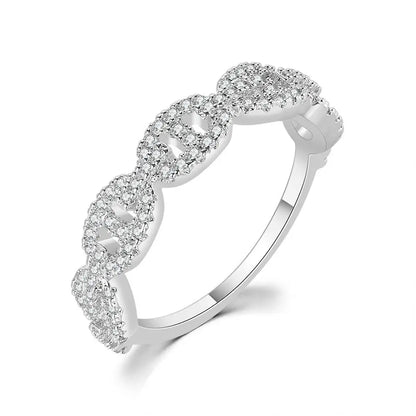 Gold CZ Link Ring | Micro Pave Zircon Chain Ring | Stackable Statement Ring | Punk Minimalist Jewelry for Women | Trendy Gift