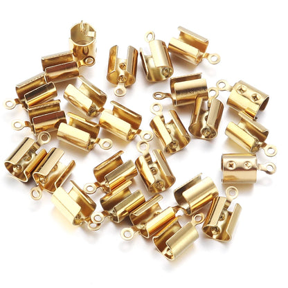 Stainless Steel Cord End Caps for Jewelry Making | Fold-Over Crimp Connectors for Leather Cord & Bracelets | Bead Caps for Jewelry