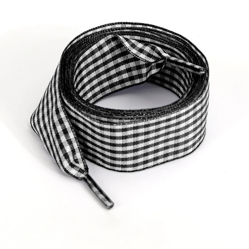 Luxury Pastel Gingham Ribbon Shoelaces | Cute Wide Flat Bow Laces for Sneakers | 1 Pair