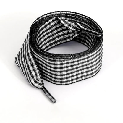 Luxury Pastel Gingham Ribbon Shoelaces | Cute Wide Flat Bow Laces for Sneakers | 1 Pair