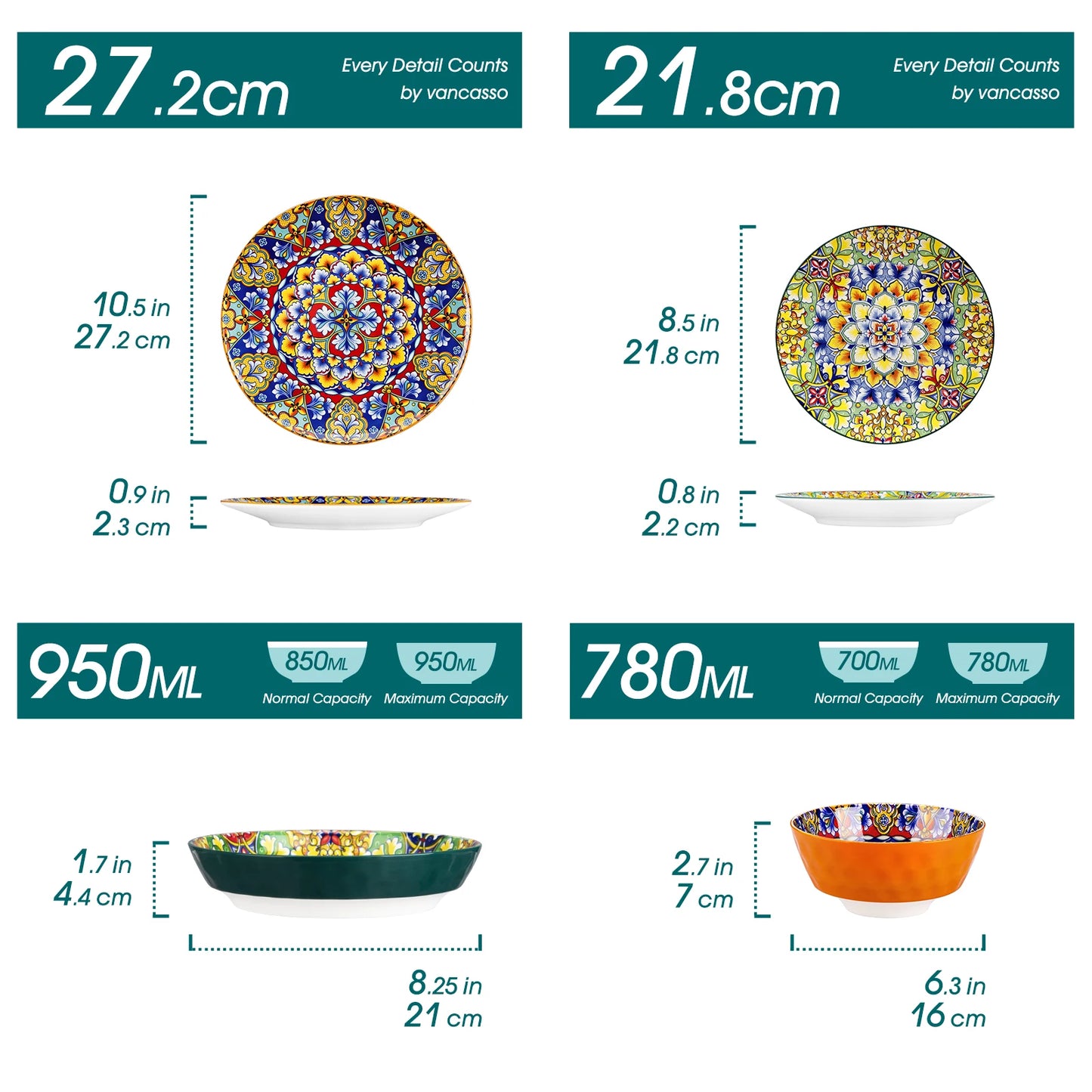 Boho Stoneware Dinnerware Set for 6 | Ceramic Plates & Bowls | 12, 16, 18 or 24 Pieces
