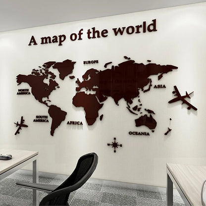 1Pc World Map Wall Stickers Acrylic Creative 3D TV backdrop Wallpaper Decoration Home Living Room Office Interior Decorative