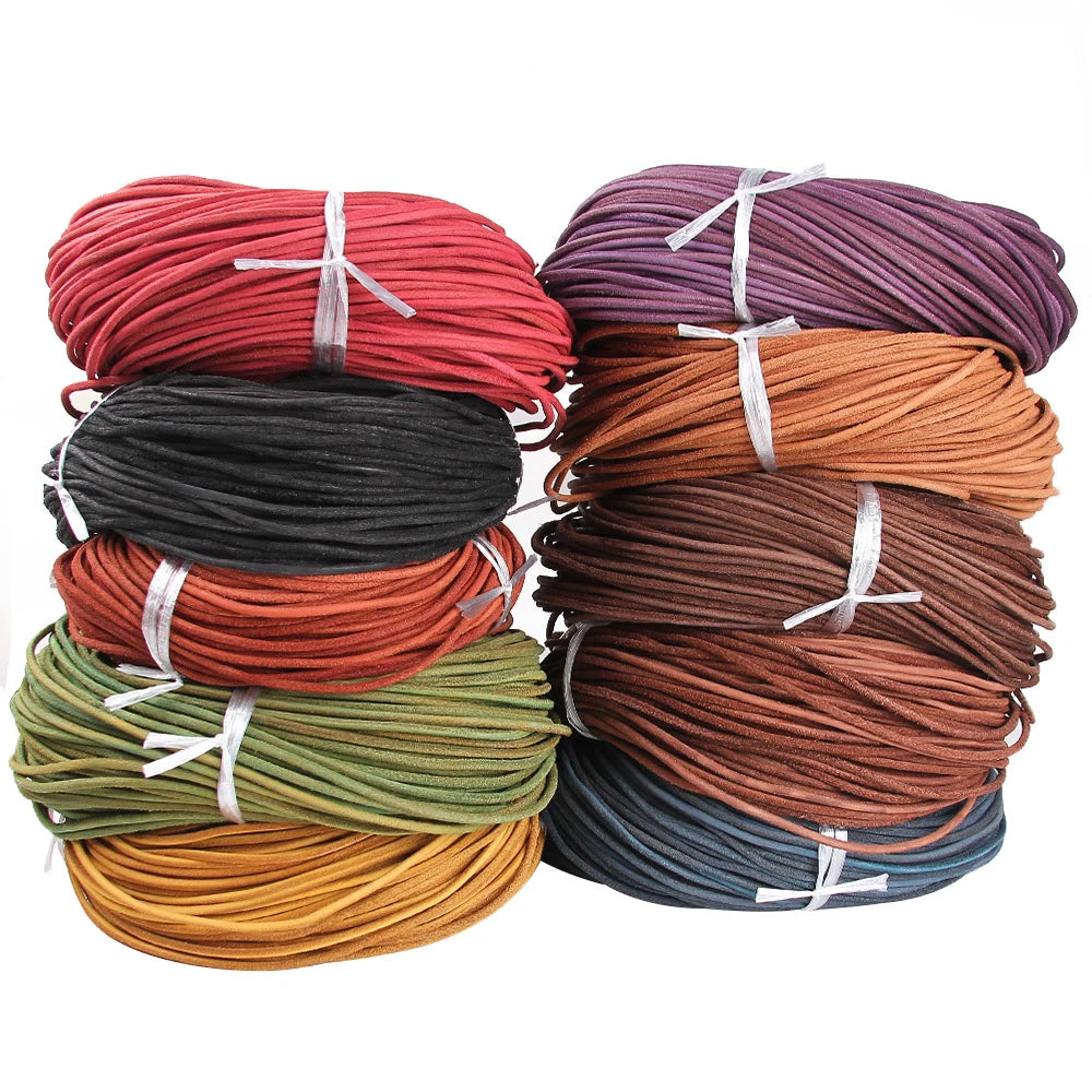 Genuine Cowhide Leather Cord 3mm Round | 2 Meters (78.7 Inches) | Colorful DIY Bracelet & Necklace Making