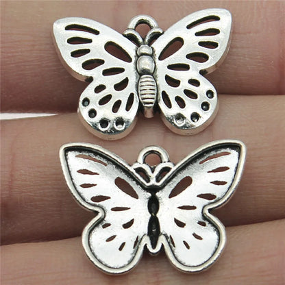 10 Antique Silver Butterfly Charms | Butterfly Pendants for DIY Jewelry Making | Bracelet, Necklace & Earring Supplies