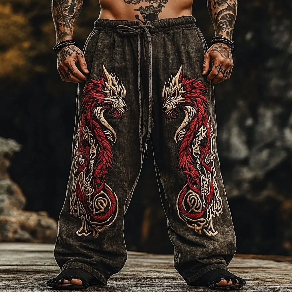 Men's Viking Retro Nordic Totem Two tone 3D Printed Casual Pants Drawstring Straight Leg Pants Summer Beach Pants