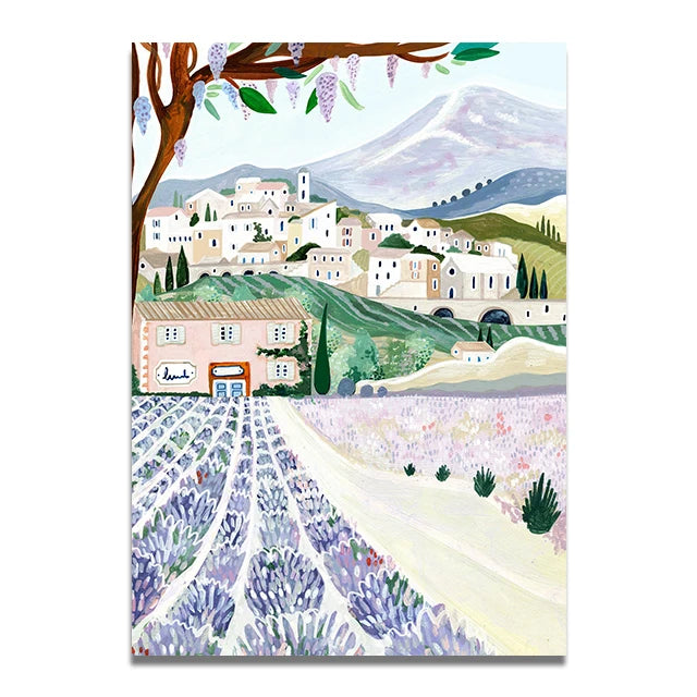 Santorini Lisbon Canvas Wall Art Print Poster Lake Como Central Park Decorative Painting Travel Mural Home Decor Gift Unframed