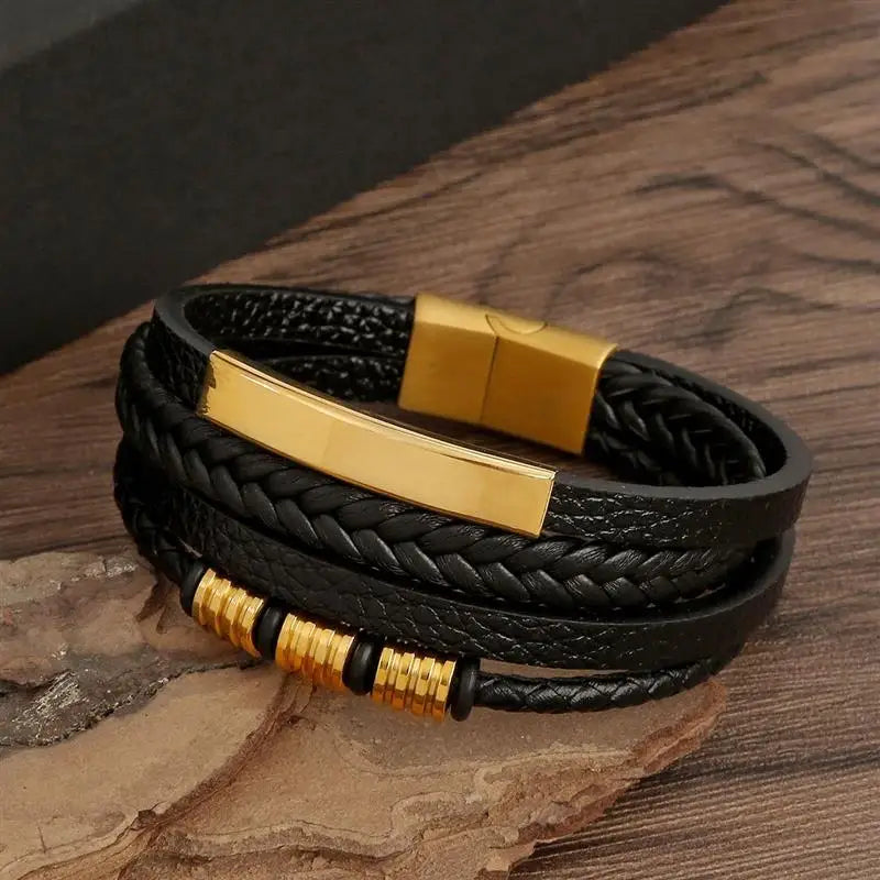 Men’s Multilayer Leather Bracelet | Handwoven Design with Magnetic Alloy Clasp