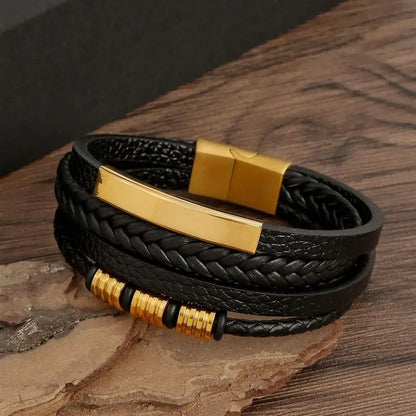Men’s Multilayer Leather Bracelet | Handwoven Design with Magnetic Alloy Clasp