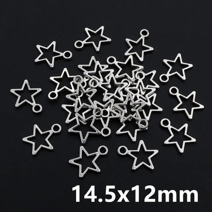 Star-shaped metal charms on a black background with size 14.5x12mm displayed.