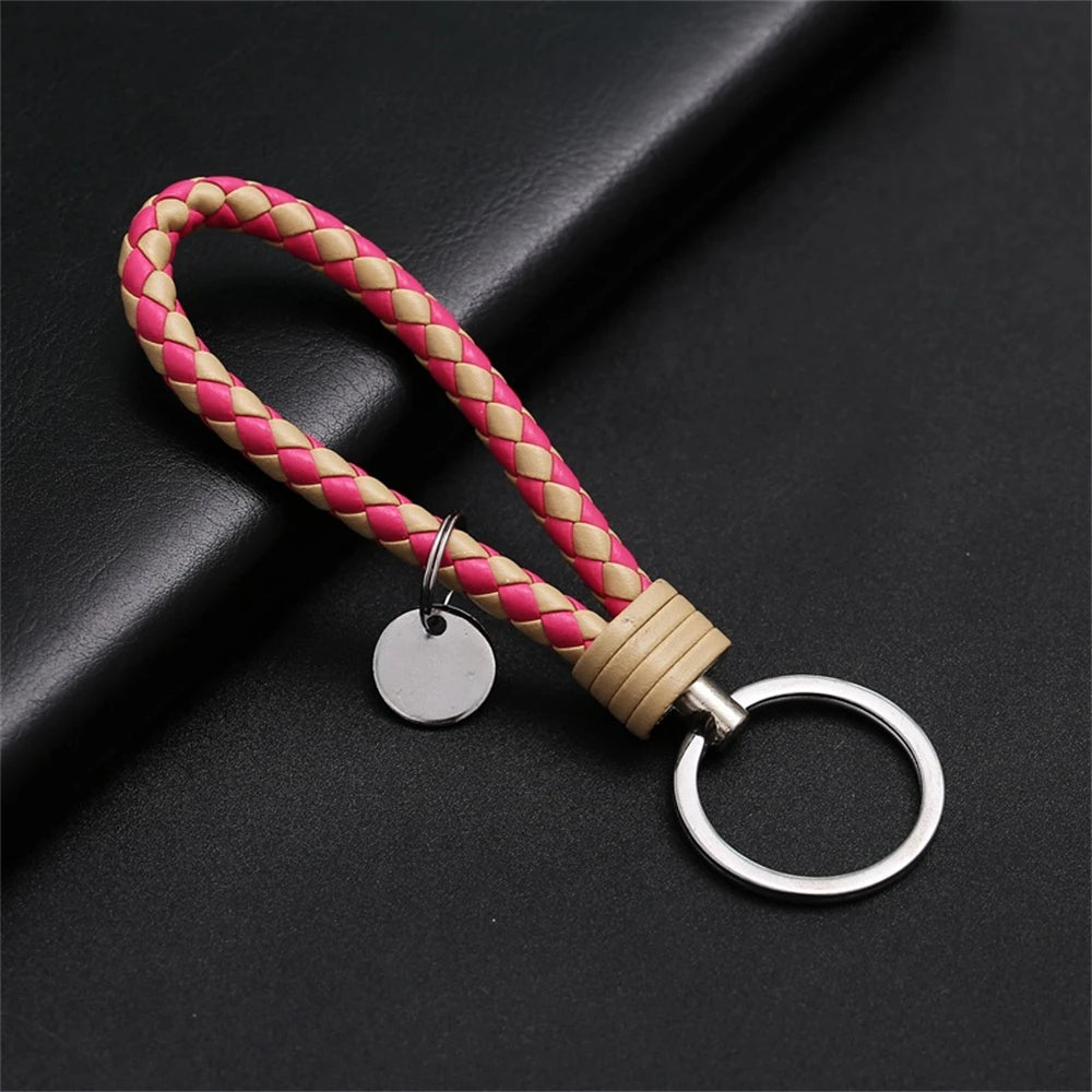 Braided PU Leather Keychain | Woven Rope Keyring with Metal Clasp | DIY Bag Charm, Key Holder & Craft Accessory