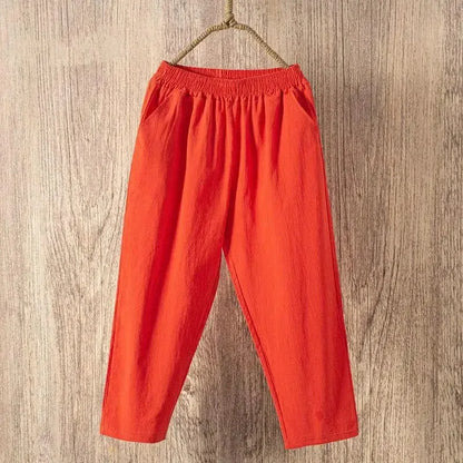 Women Casual Loose Harem Elastic Waist Cotton Linen Pants Ninth Trousers