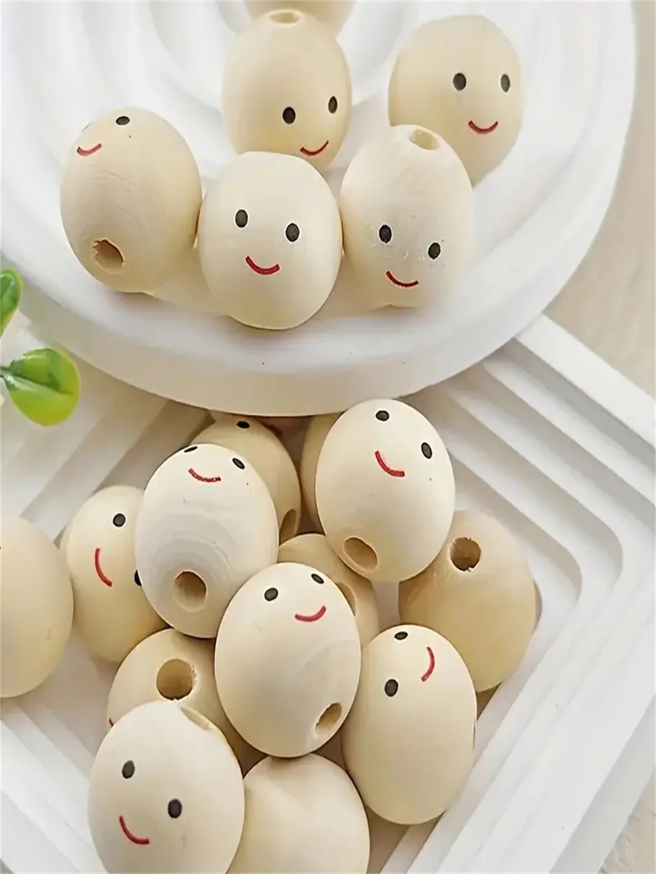 Smiley Face Wooden Beads | 20-Piece Round Expression Beads | DIY Jewelry Making, Bracelets, Necklaces & Craft Supplies