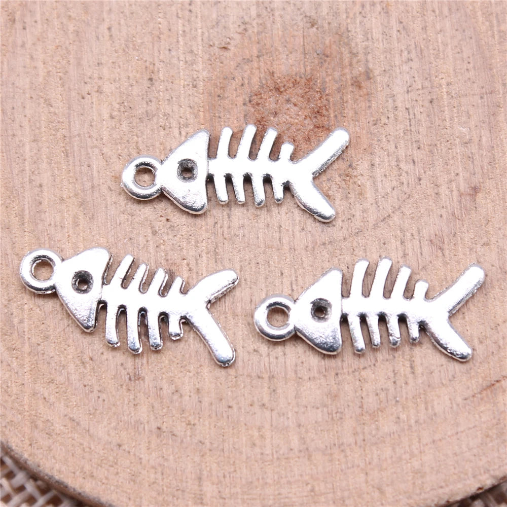 Fish Bone Charms | 40-Piece Mixed Color Metal Pendants | DIY Jewelry Making Supplies for Bracelets, Necklaces & Earrings