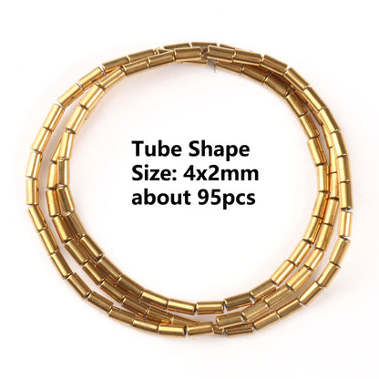 Gold Plated Hematite Beads | 4mm Heart, Cube, Rondelle & Irregular Spacer Beads | 15-Inch Jewelry-Making Strand