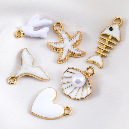 Ocean Charms | 10 White Enamel Sea Life Pendants | Shell, Coral, Fish & Heart DIY Jewelry Supplies