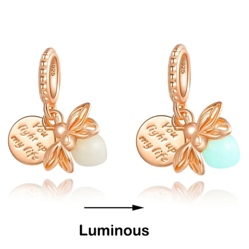 Luminous Firefly Charm Bead | 925 Sterling Silver Pendant | Fits Pandora Style Bracelets | Nature Jewelry Gift for Her