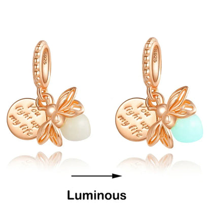Luminous Firefly Charm Bead | 925 Sterling Silver Pendant | Fits Pandora Style Bracelets | Nature Jewelry Gift for Her