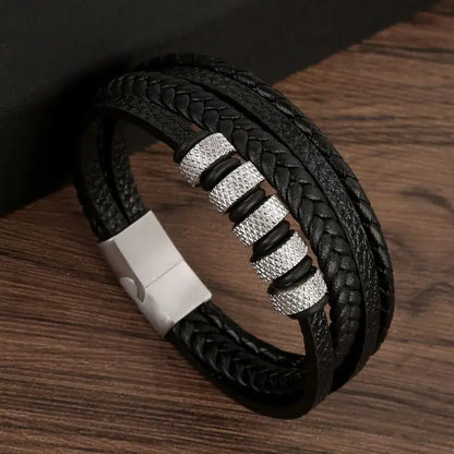 Men’s Multilayer Leather Bracelet | Handwoven Design with Magnetic Alloy Clasp
