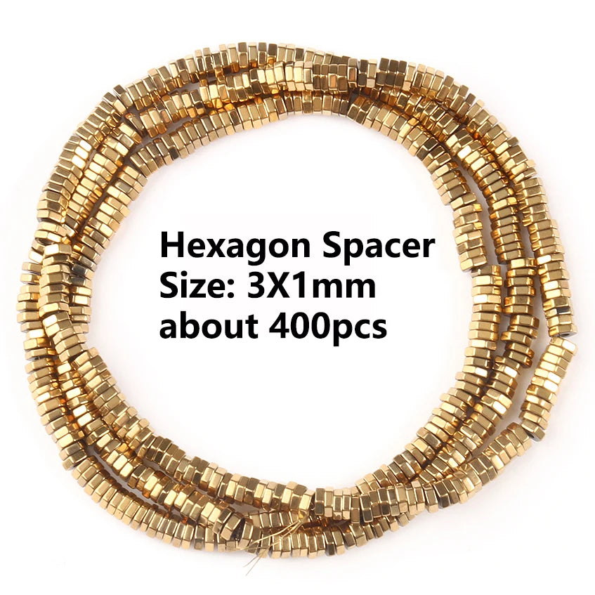 Gold Plated Hematite Beads | 4mm Heart, Cube, Rondelle & Irregular Spacer Beads | 15-Inch Jewelry-Making Strand