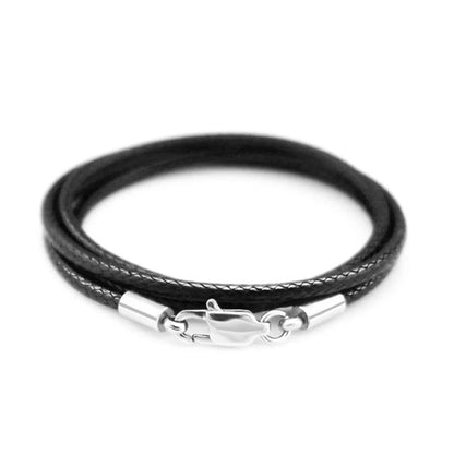 Waxed Leather Cord Necklace | Stainless Steel Clasp Pendant Chain | Adjustable 40–70cm for Men & Women