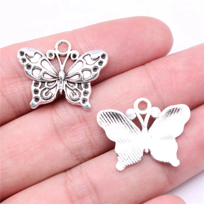 10 Antique Silver Butterfly Charms | Butterfly Pendants for DIY Jewelry Making | Bracelet, Necklace & Earring Supplies