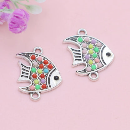 Crystal Fish Charms | 10 Antique Silver Connectors for Bracelets, Earrings & DIY Jewelry Making