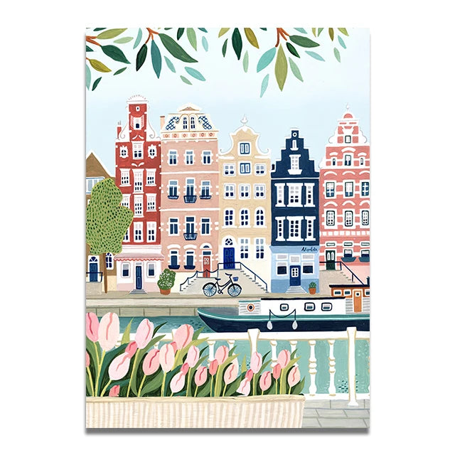 Santorini Lisbon Canvas Wall Art Print Poster Lake Como Central Park Decorative Painting Travel Mural Home Decor Gift Unframed