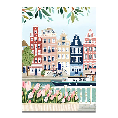 Santorini Lisbon Canvas Wall Art Print Poster Lake Como Central Park Decorative Painting Travel Mural Home Decor Gift Unframed