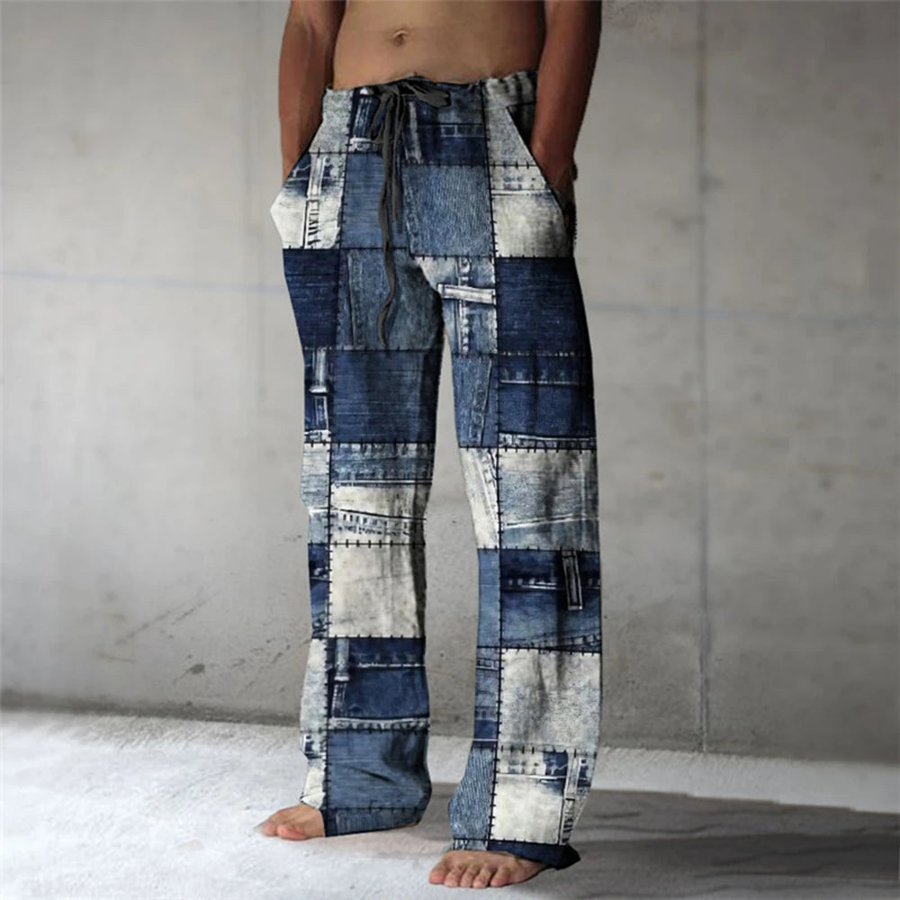 Men's Trousers Summer Pants Beach Pants Drawstring Elastic Waist 3D Print Color Block Geometric Graphic Prints Casual Pants