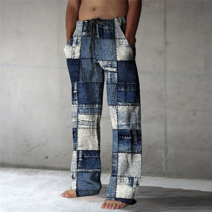 Men's Trousers Summer Pants Beach Pants Drawstring Elastic Waist 3D Print Color Block Geometric Graphic Prints Casual Pants