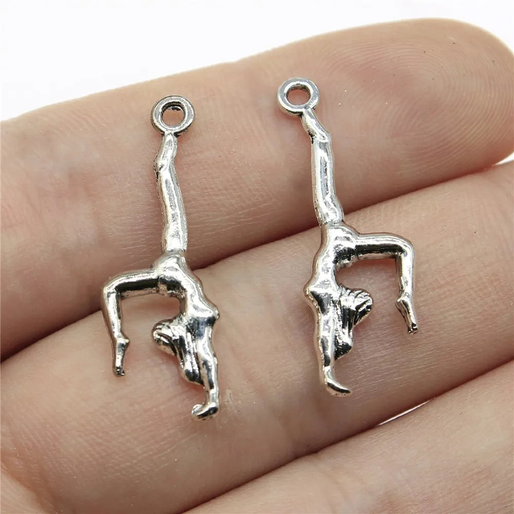 20pcs Charms Gymnastics Antique Silver Color Gymnastics Charms Jewelry Findings DIY Gym Charms Sport Wholesale