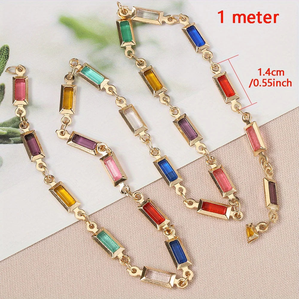 Crystal Bead Chain | 39.4-Inch Copper Chain (1 meter) | Colorful Necklace, Bracelet & DIY Jewelry Making Supplies