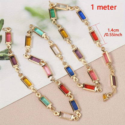 Crystal Bead Chain | 39.4-Inch Copper Chain (1 meter) | Colorful Necklace, Bracelet & DIY Jewelry Making Supplies