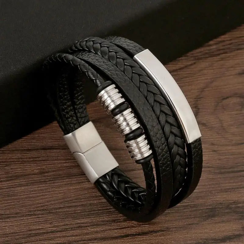 Men’s Multilayer Leather Bracelet | Handwoven Design with Magnetic Alloy Clasp